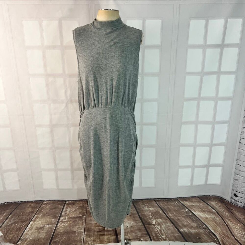 Express Heather Gray Ruched High Neck Sleeveless Knit Midi Sheath Dress Size XL